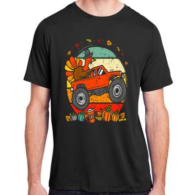 Monster Truck Turkey Sunset Retro Thanksgiving Adult ChromaSoft Performance T-Shirt