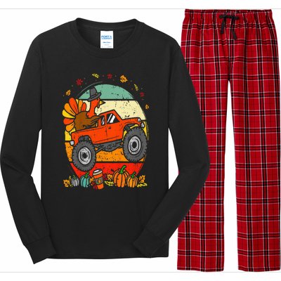 Monster Truck Turkey Sunset Retro Thanksgiving Long Sleeve Pajama Set