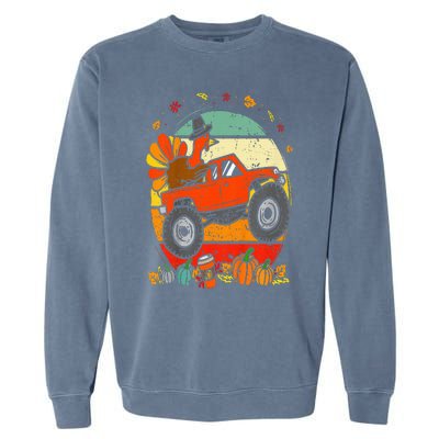 Monster Truck Turkey Sunset Retro Thanksgiving Garment-Dyed Sweatshirt