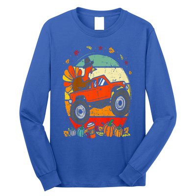 Monster Truck Turkey Sunset Retro Thanksgiving Long Sleeve Shirt