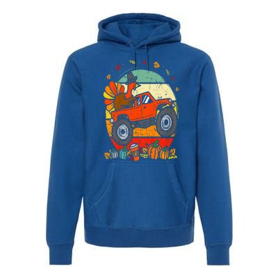 Monster Truck Turkey Sunset Retro Thanksgiving Premium Hoodie