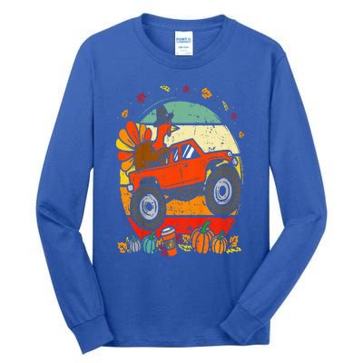 Monster Truck Turkey Sunset Retro Thanksgiving Tall Long Sleeve T-Shirt