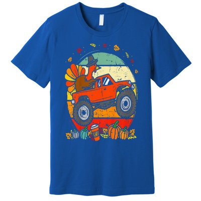 Monster Truck Turkey Sunset Retro Thanksgiving Premium T-Shirt