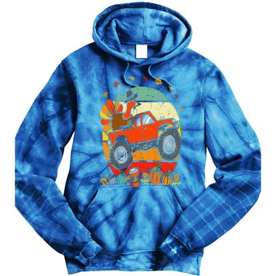 Monster Truck Turkey Sunset Retro Thanksgiving Tie Dye Hoodie