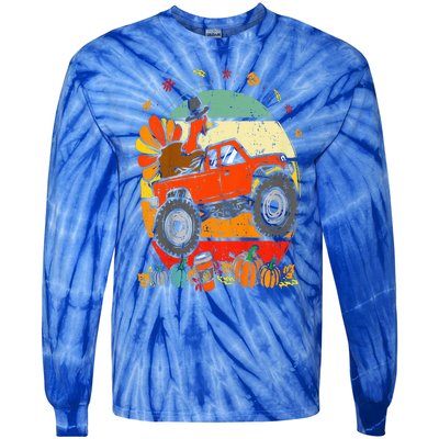 Monster Truck Turkey Sunset Retro Thanksgiving Tie-Dye Long Sleeve Shirt