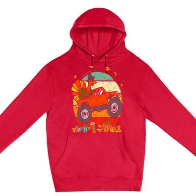 Monster Truck Turkey Sunset Retro Thanksgiving Premium Pullover Hoodie