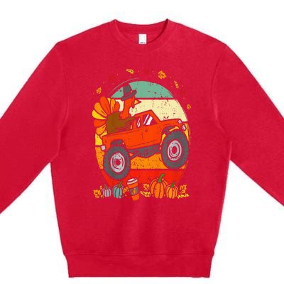 Monster Truck Turkey Sunset Retro Thanksgiving Premium Crewneck Sweatshirt