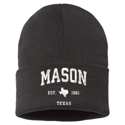 Mason Texas Tx Vintage Athletic Sports Sustainable Knit Beanie