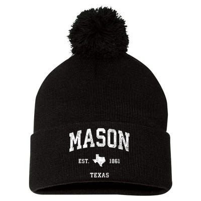 Mason Texas Tx Vintage Athletic Sports Pom Pom 12in Knit Beanie