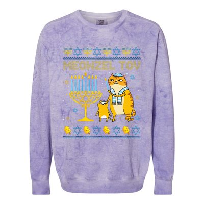 Meowzel Tov Ugly Hanukkah Sweater Cat Chanukah Jew Menorah Swea Colorblast Crewneck Sweatshirt