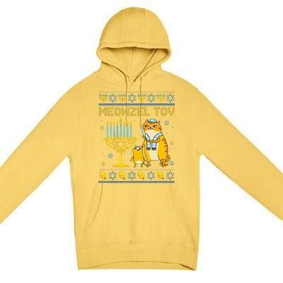 Meowzel Tov Ugly Hanukkah Sweater Cat Chanukah Jew Menorah Swea Premium Pullover Hoodie