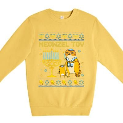 Meowzel Tov Ugly Hanukkah Sweater Cat Chanukah Jew Menorah Swea Premium Crewneck Sweatshirt