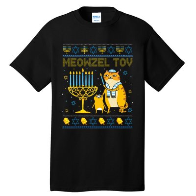 Meowzel Tov Ugly Hanukkah Sweater Cat Chanukah Jew Menorah Swea Tall T-Shirt