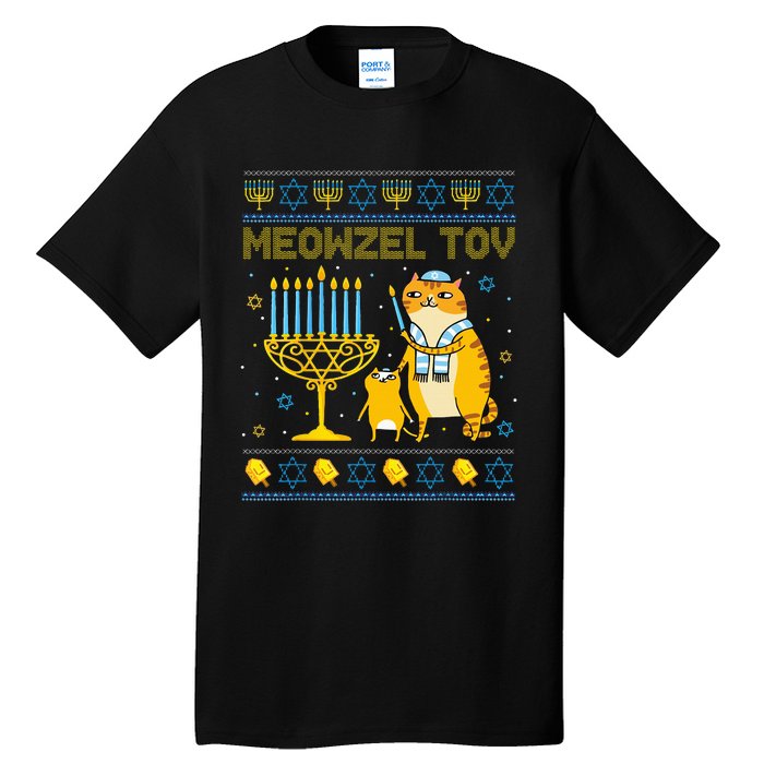 Meowzel Tov Ugly Hanukkah Sweater Cat Chanukah Jew Menorah Swea Tall T-Shirt