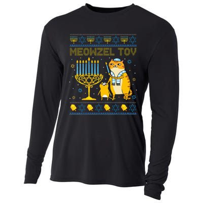 Meowzel Tov Ugly Hanukkah Sweater Cat Chanukah Jew Menorah Swea Cooling Performance Long Sleeve Crew