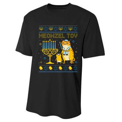 Meowzel Tov Ugly Hanukkah Sweater Cat Chanukah Jew Menorah Swea Performance Sprint T-Shirt