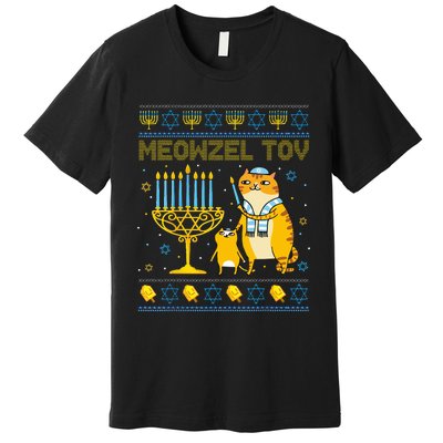 Meowzel Tov Ugly Hanukkah Sweater Cat Chanukah Jew Menorah Swea Premium T-Shirt