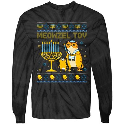 Meowzel Tov Ugly Hanukkah Sweater Cat Chanukah Jew Menorah Swea Tie-Dye Long Sleeve Shirt