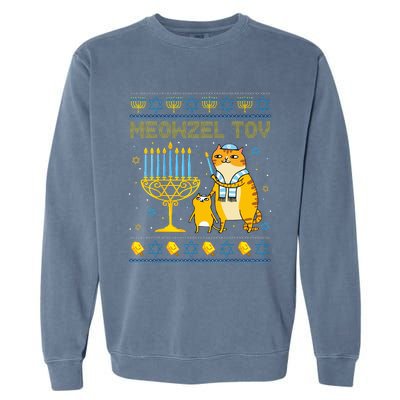 Meowzel Tov Ugly Hanukkah Sweater Cat Chanukah Jew Menorah Swea Garment-Dyed Sweatshirt