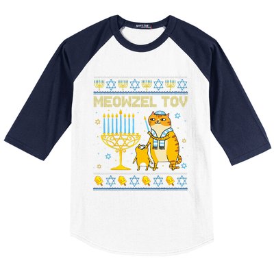 Meowzel Tov Ugly Hanukkah Sweater Cat Chanukah Jew Menorah Swea Baseball Sleeve Shirt