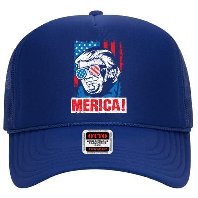 Merica Trump Usa Flag Reelect Donald Trump 2020 45 Gift High Crown Mesh Back Trucker Hat