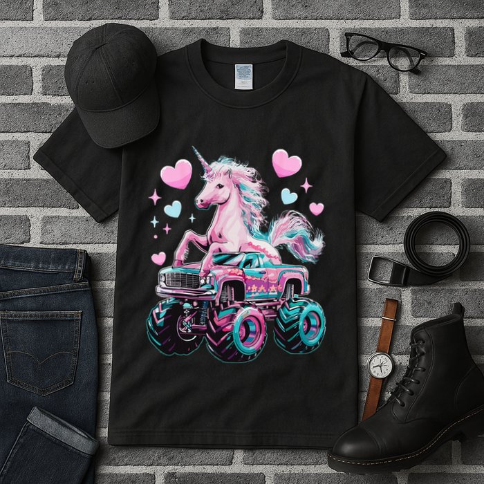 Monster Truck Unicorn Girl Birthday Party Monster Truck Tall T-Shirt