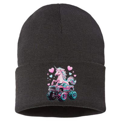 Monster Truck Unicorn Girl Birthday Party Monster Truck Sustainable Knit Beanie