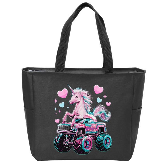 Monster Truck Unicorn Girl Birthday Party Monster Truck Zip Tote Bag