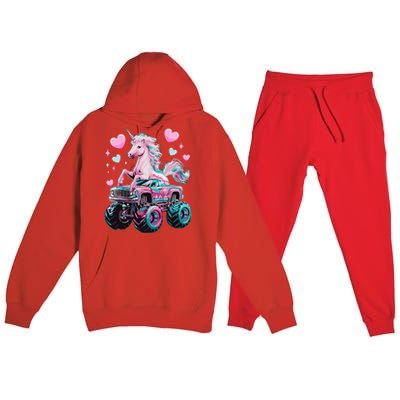 Monster Truck Unicorn Girl Birthday Party Monster Truck Premium Hooded Sweatsuit Set