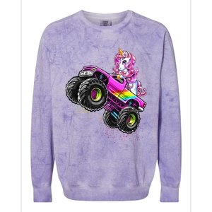 Monster Truck Unicorn Birthday Party Monster Truck Girl Gift Colorblast Crewneck Sweatshirt