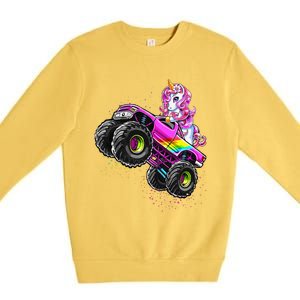 Monster Truck Unicorn Birthday Party Monster Truck Girl Gift Premium Crewneck Sweatshirt