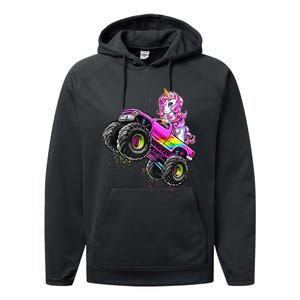 Monster Truck Unicorn Birthday Party Monster Truck Girl Gift Performance Fleece Hoodie