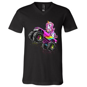 Monster Truck Unicorn Birthday Party Monster Truck Girl Gift V-Neck T-Shirt