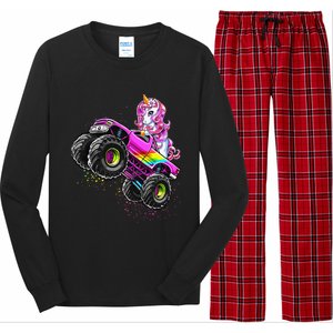 Monster Truck Unicorn Birthday Party Monster Truck Girl Gift Long Sleeve Pajama Set