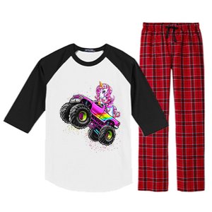 Monster Truck Unicorn Birthday Party Monster Truck Girl Gift Raglan Sleeve Pajama Set