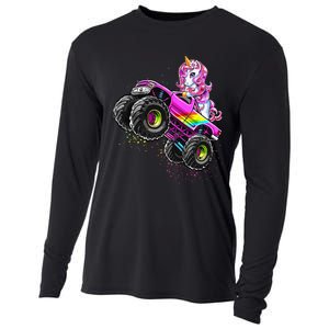 Monster Truck Unicorn Birthday Party Monster Truck Girl Gift Cooling Performance Long Sleeve Crew