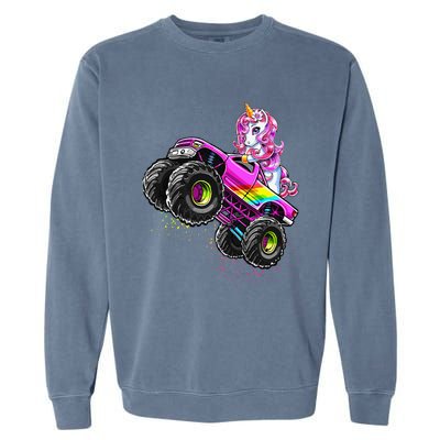 Monster Truck Unicorn Birthday Party Monster Truck Girl Gift Garment-Dyed Sweatshirt