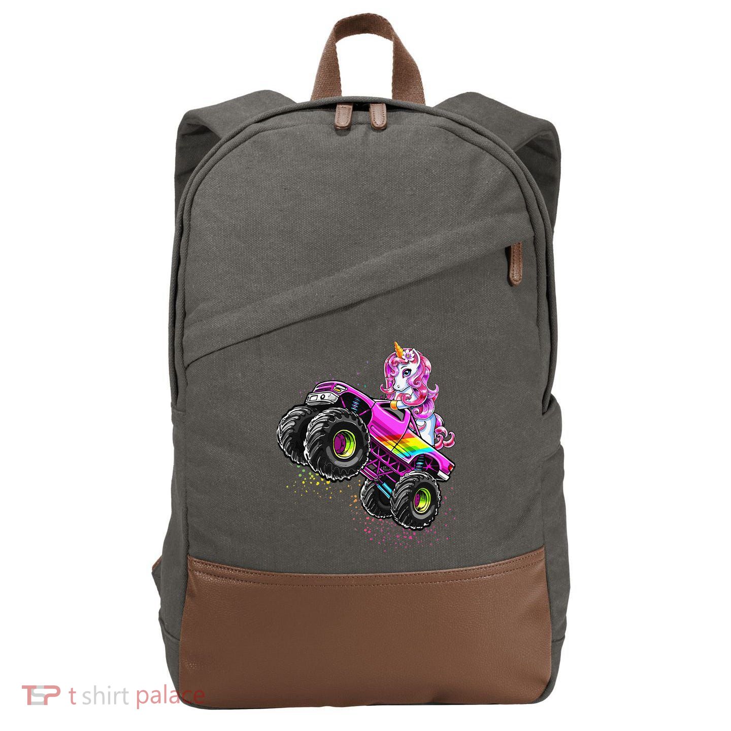 Monster Truck Unicorn Birthday Party Monster Truck Girl Gift Cotton Canvas Backpack