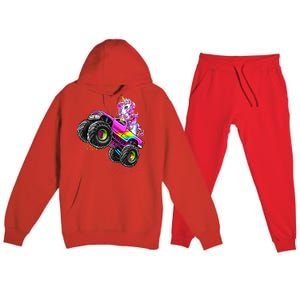 Monster Truck Unicorn Birthday Party Monster Truck Girl Gift Premium Hooded Sweatsuit Set