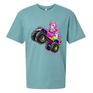 Monster Truck Unicorn Birthday Party Monster Truck Girl Gift Sueded Cloud Jersey T-Shirt