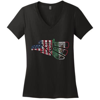 Mexico T Us Flag Patriot Mexican Flag American Flag Women's V-Neck T-Shirt