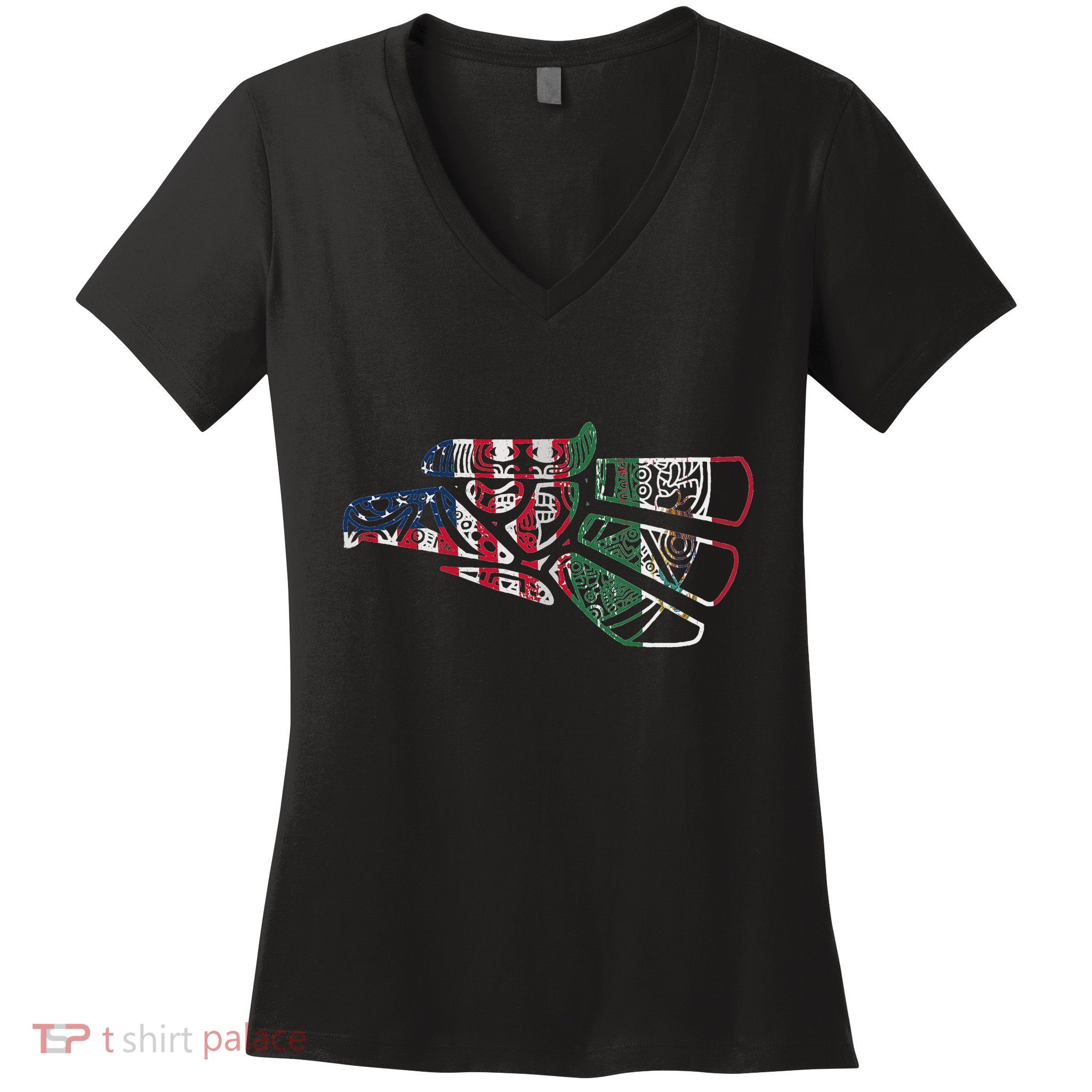 Mexico T Us Flag Patriot Mexican Flag American Flag Women's V-Neck T-Shirt