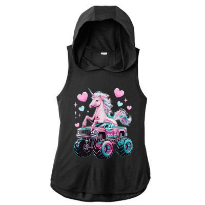 Monster Truck Unicorn Girl Birthday Party Monster Truck Ladies PosiCharge Tri-Blend Wicking Draft Hoodie Tank