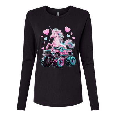 Monster Truck Unicorn Girl Birthday Party Monster Truck Womens Cotton Relaxed Long Sleeve T-Shirt