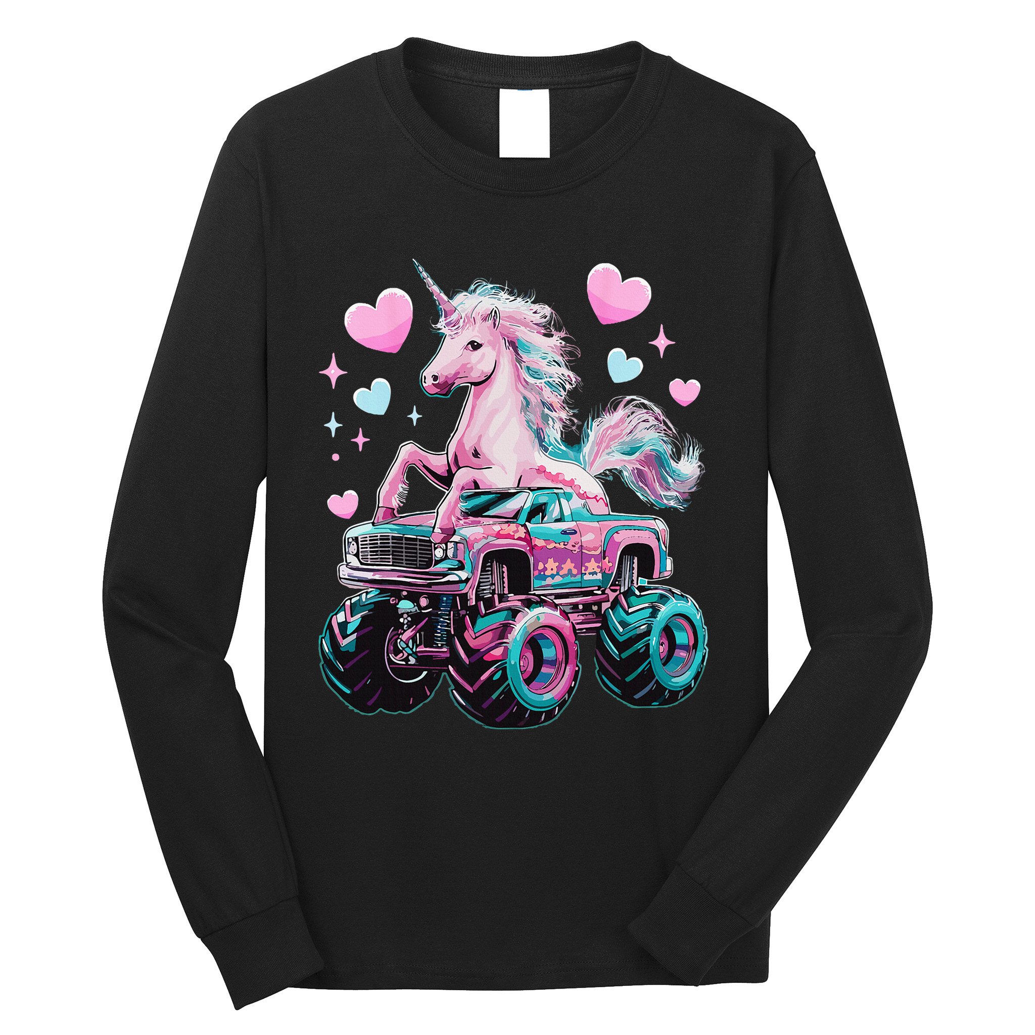 Monster Truck Unicorn Girl Birthday Party Monster Truck Long Sleeve Shirt