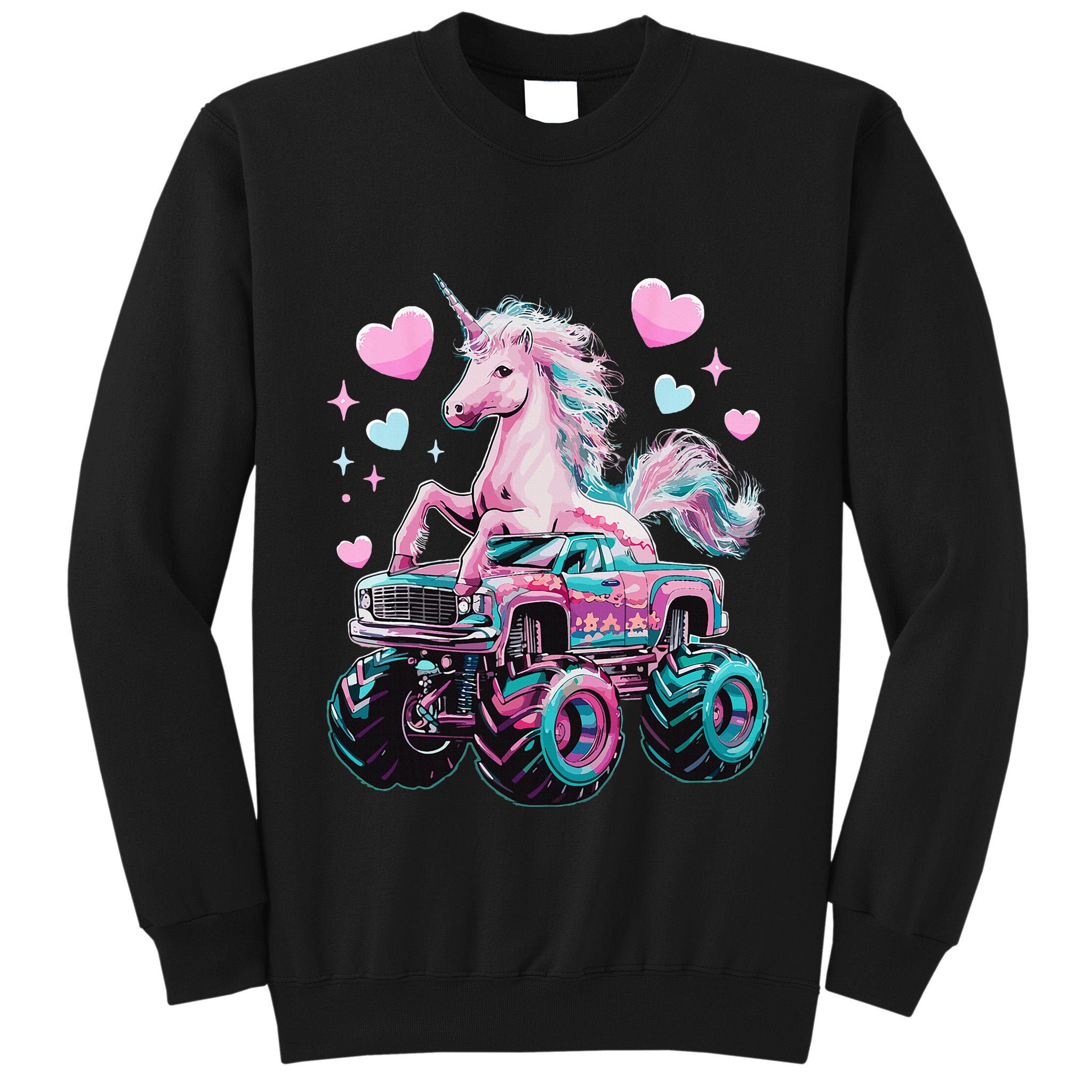 Monster Truck Unicorn Girl Birthday Party Monster Truck Tall Sweatshirt
