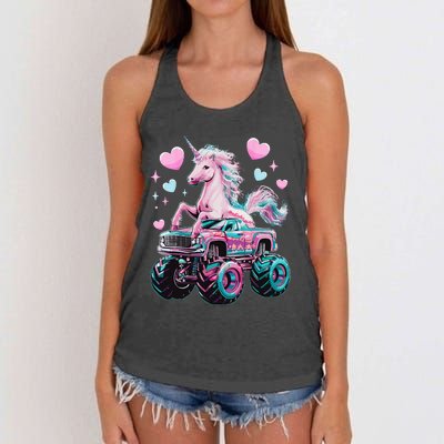 Monster Truck Unicorn Girl Birthday Party Monster Truck Women's Knotted Racerback Tank