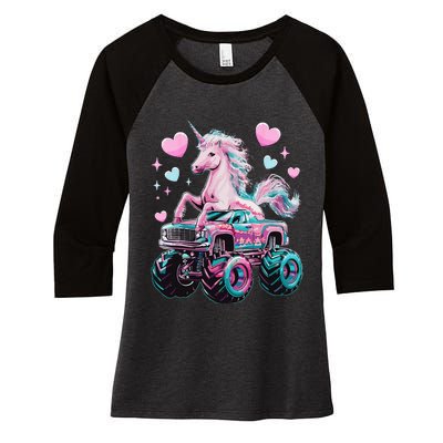 Monster Truck Unicorn Girl Birthday Party Monster Truck Women's Tri-Blend 3/4-Sleeve Raglan Shirt