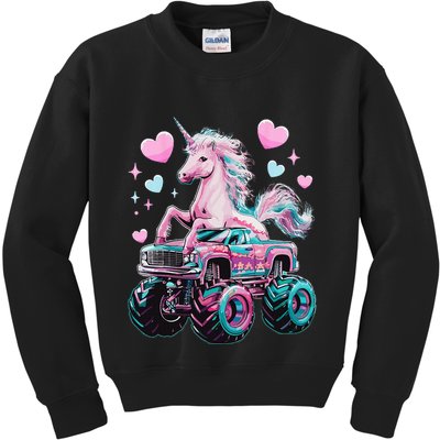 Monster Truck Unicorn Girl Birthday Party Monster Truck Kids Sweatshirt
