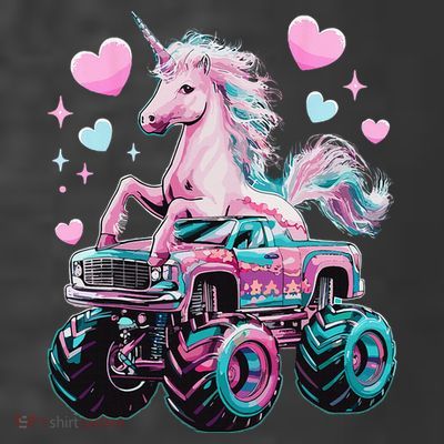 Monster Truck Unicorn Girl Birthday Party Monster Truck T-Shirt